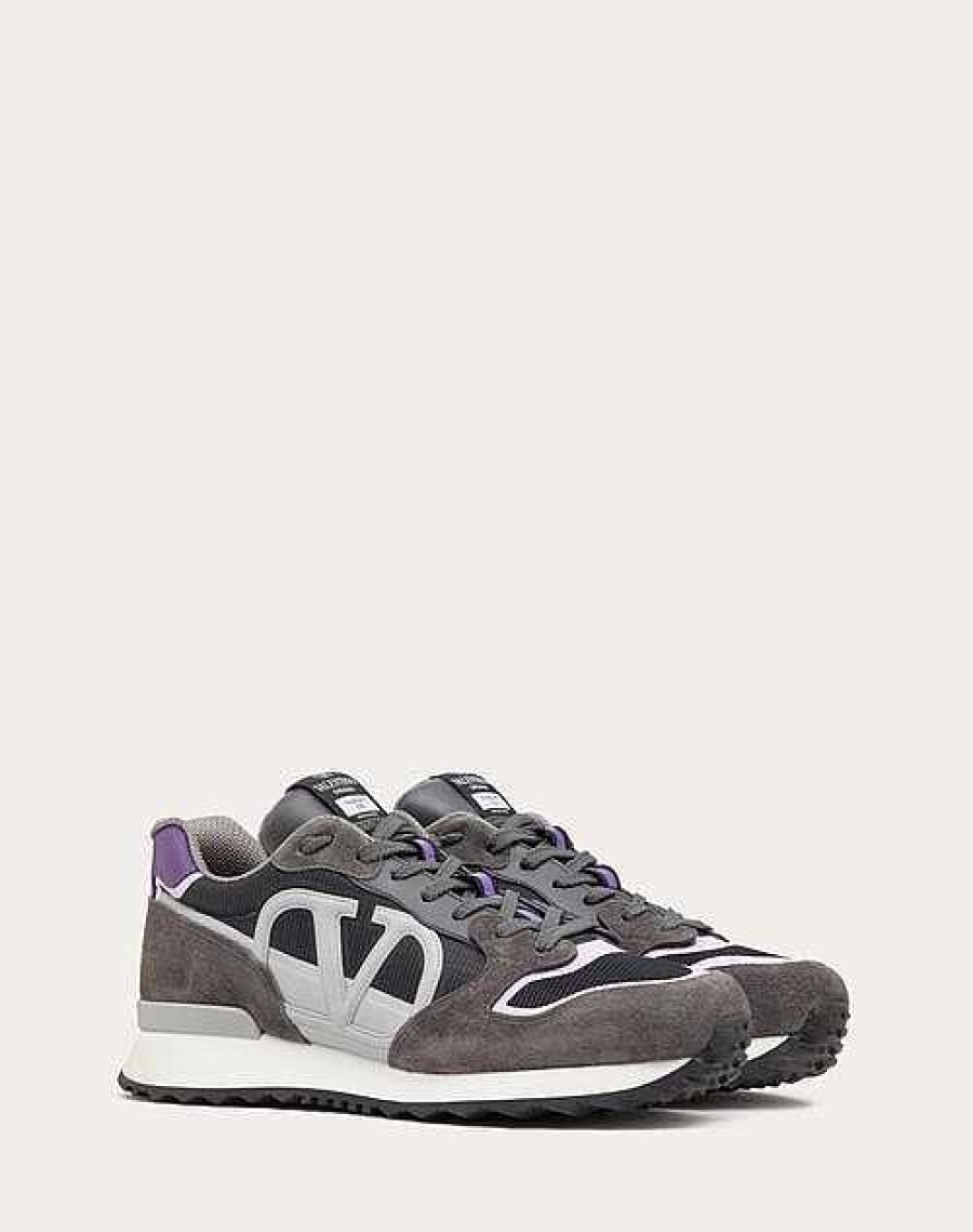 Valentino Vlogo Pace Low-Top Sneaker In Split Leather, Fabric And Calf Leather | Sneakers