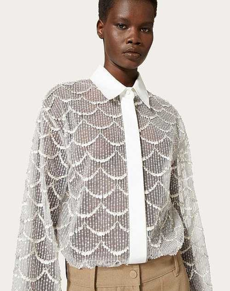 Valentino Embroidered Tulle Illusione Shirt | Shirts And Tops