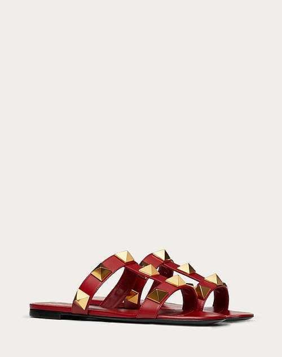 Valentino Flat Roman Stud Calfskin Slide Sandal | Slides And Thongs