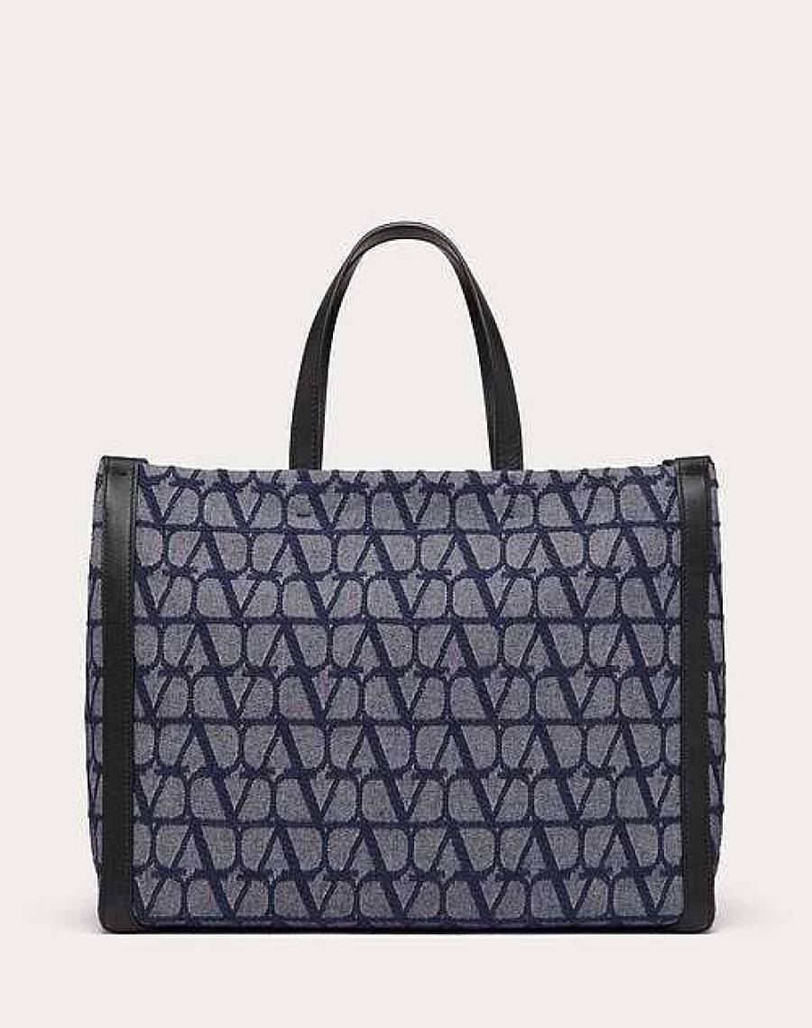 Valentino Toile Iconographe Medium Shopper In Jacquard Fabric With Denim Effect | Totes