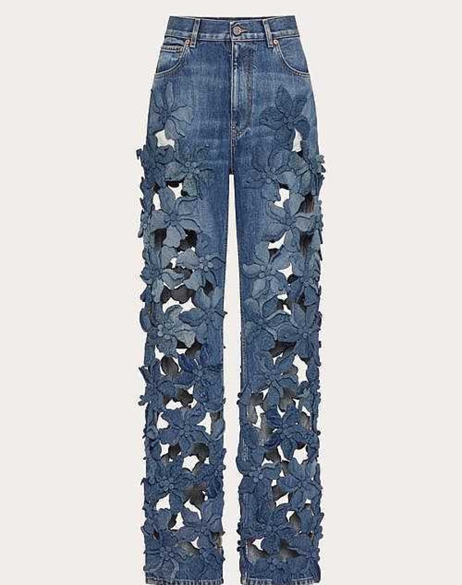 Valentino Embroidered Medium Blue Pants | Denim