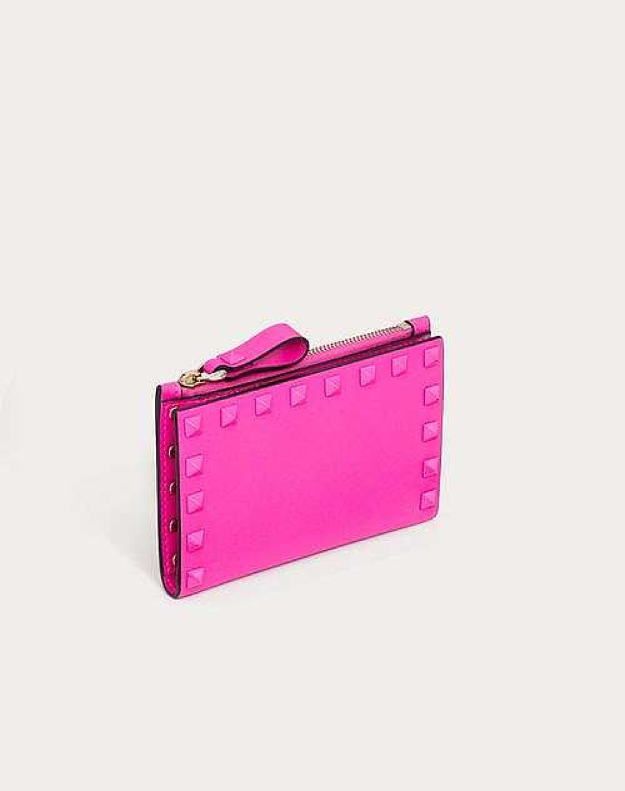 Valentino Rockstud Calfskin Cardholder With Zip | Wallets And Small Leather Goods