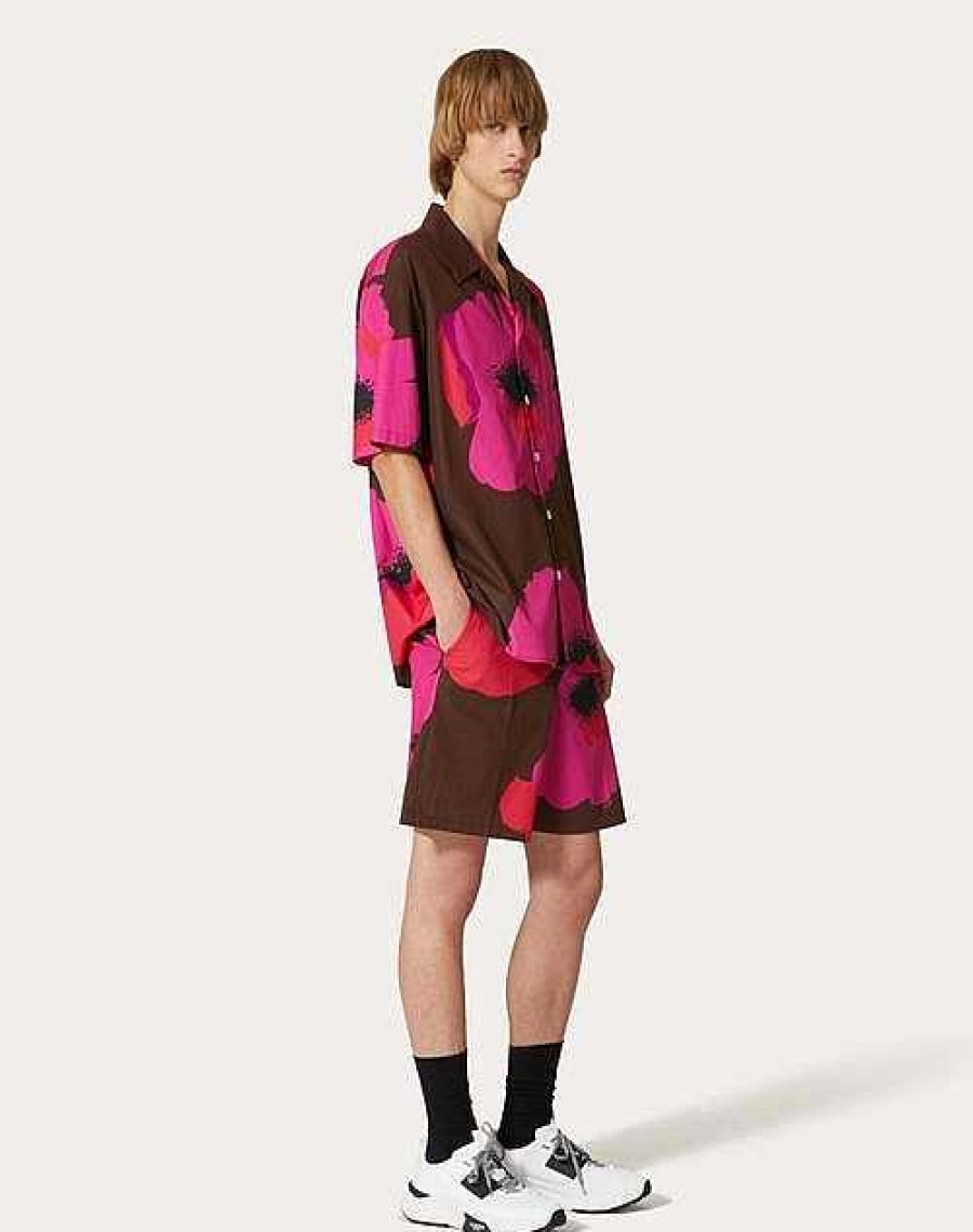 Valentino Cotton Poplin Bermuda Shorts With Valentino Flower Portrait Print | Pants And Shorts