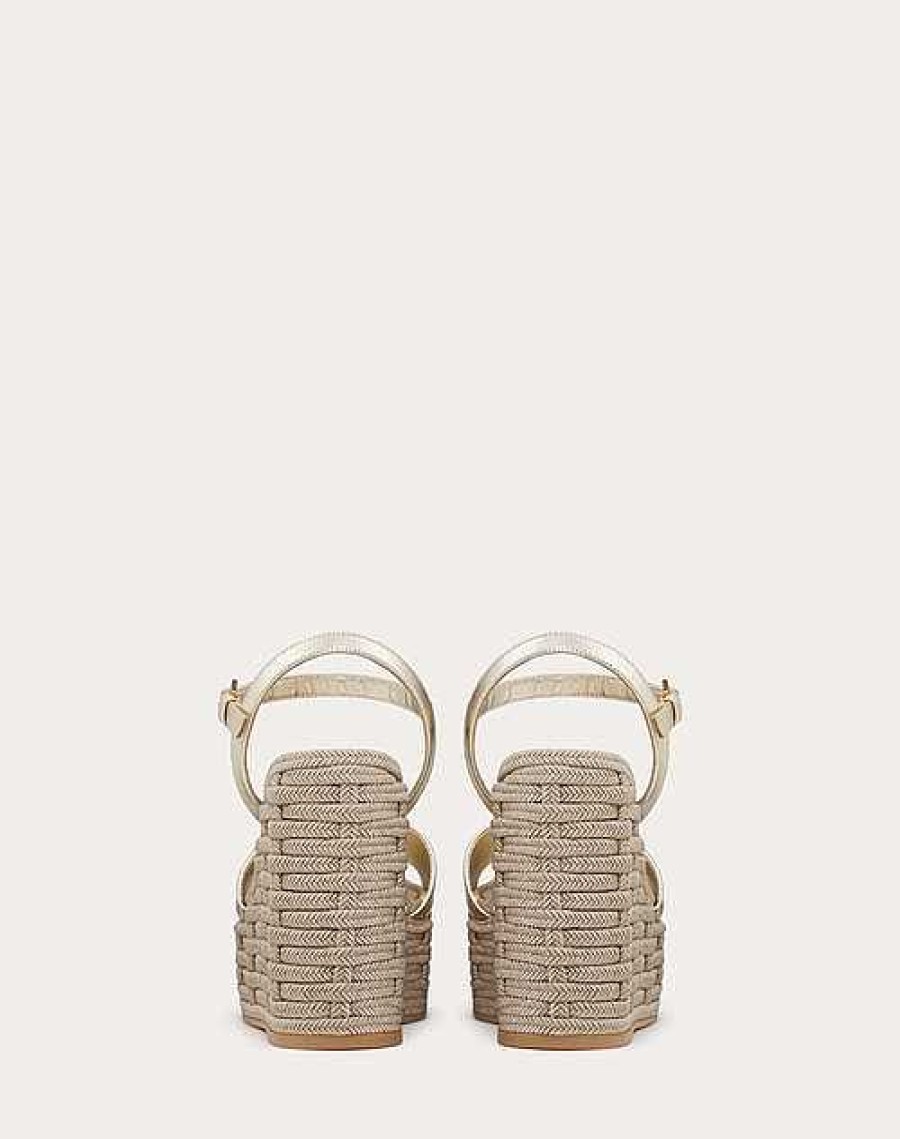 Valentino Vlogo Cut-Out Wedge Sandal In Laminated Nappa Leather 110Mm | Espadrilles And Wedges