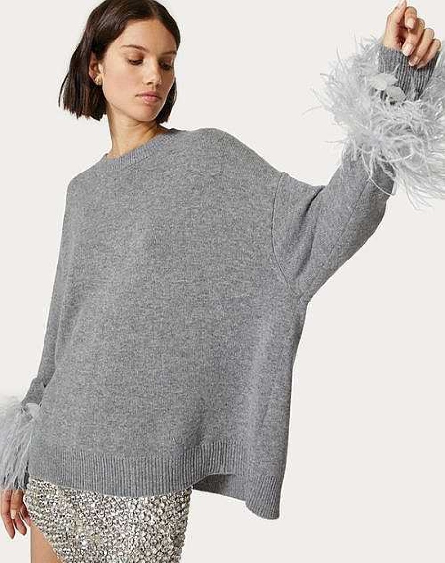 Valentino Wool Sweater With Feathers | Knitwear