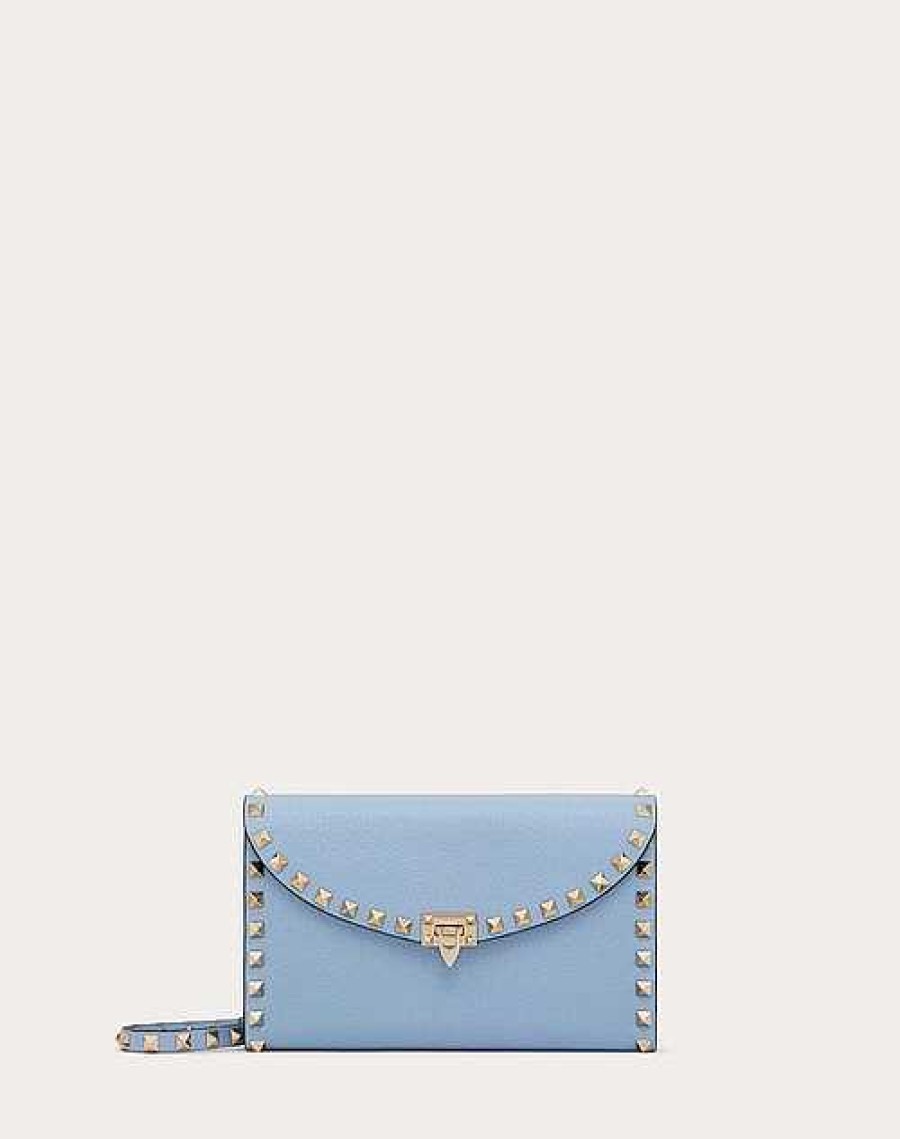 Valentino Rockstud Wallet With Chain In Grainy Calfskin | Mini Bags