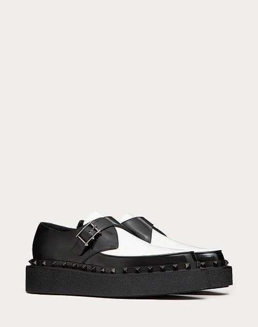 Valentino Rockstud M-Way Single Monk Strap Shoe In Calfskin And Matching Studs 50Mm | Lace-Ups And Loafers