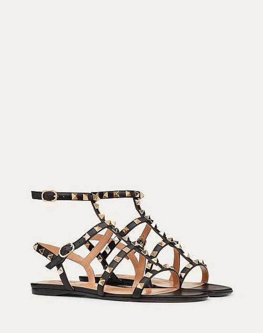 Valentino Rockstud Flat Calfskin Sandal With Straps | Sandals