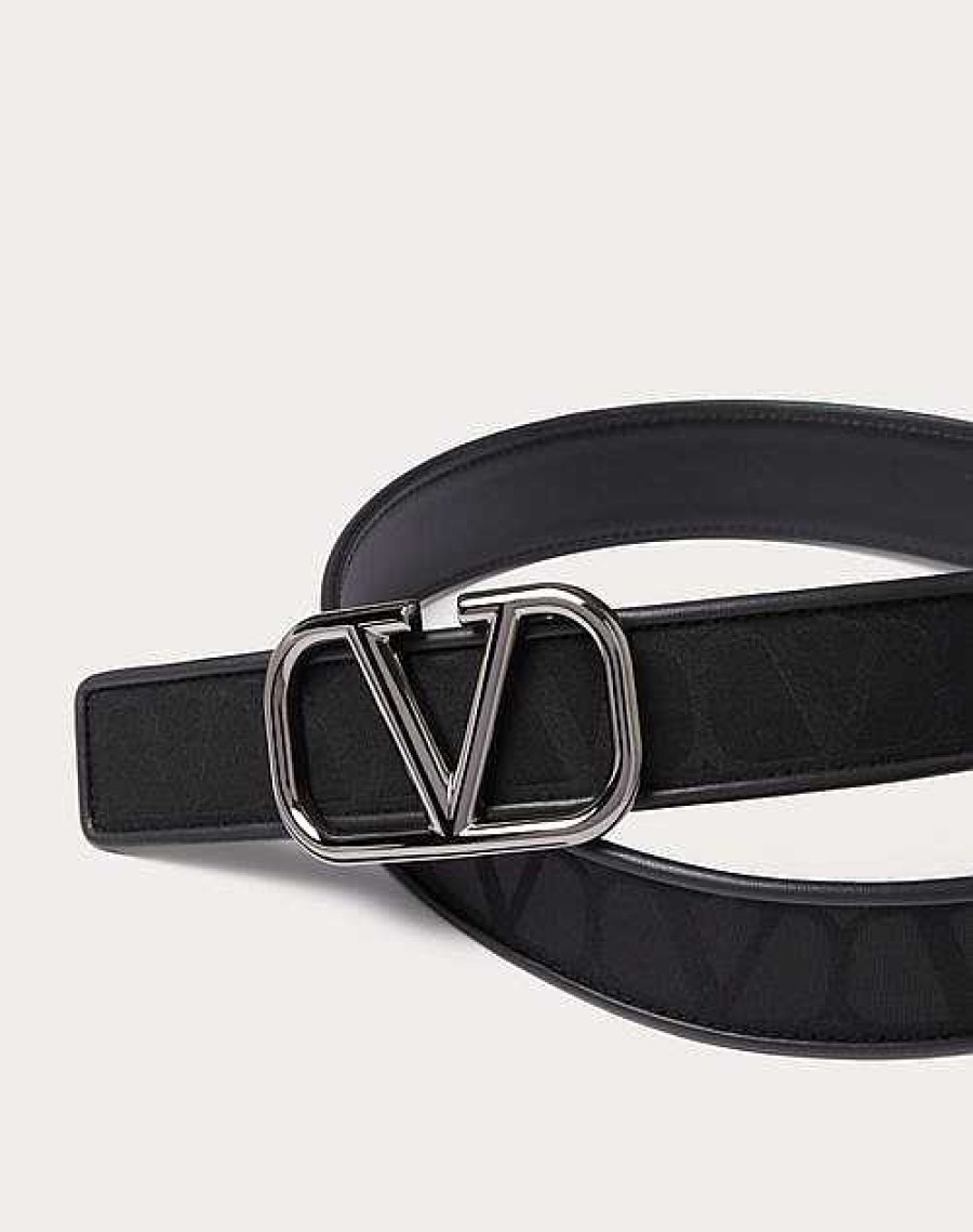 Valentino Toile Iconographe Belt In Technical Fabric With Leather Details | Belts