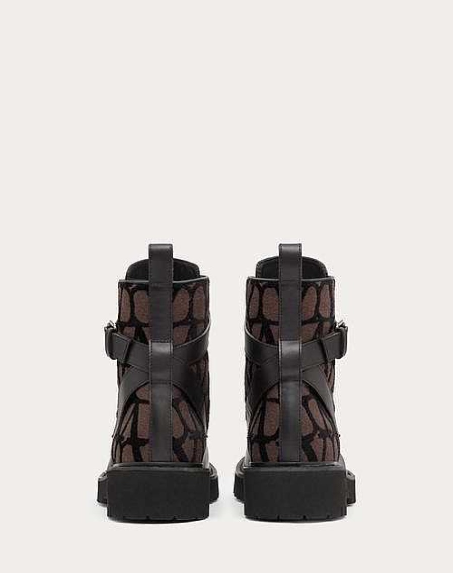 Valentino Vlogo Signature Combat Boot In Calfskin And Toile Iconographe 35Mm | Boots