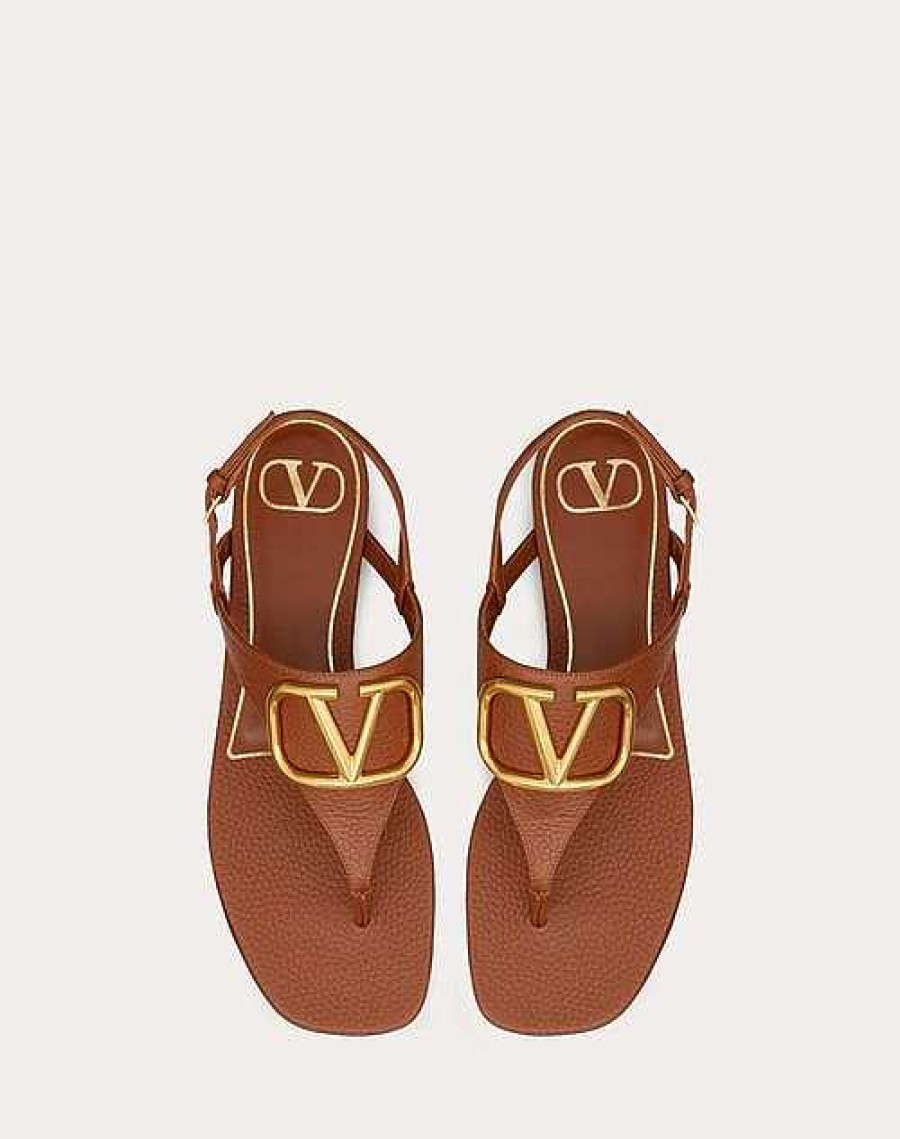 Valentino Vlogo Signature Flat Thong Sandal In Grainy Calfskin | Slides And Thongs