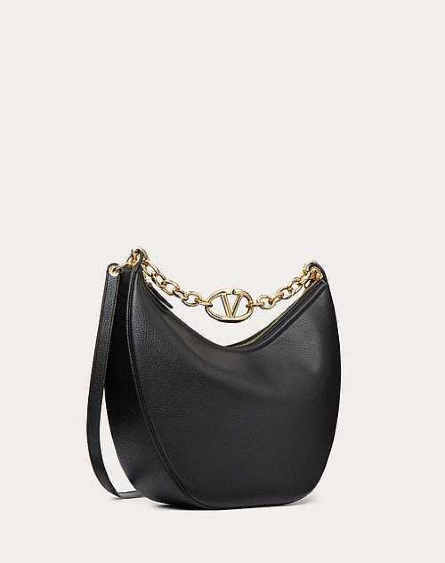 Valentino Vlogo Moon Medium Grainy Calfskin Hobo Bag With Chain | Shoulder Bags