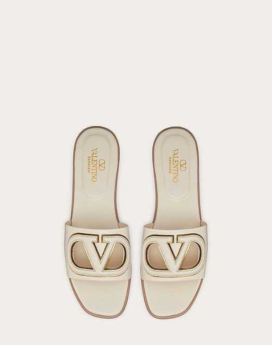 Valentino Vlogo Cut-Out Calfskin Slide Sandal | Slides And Thongs