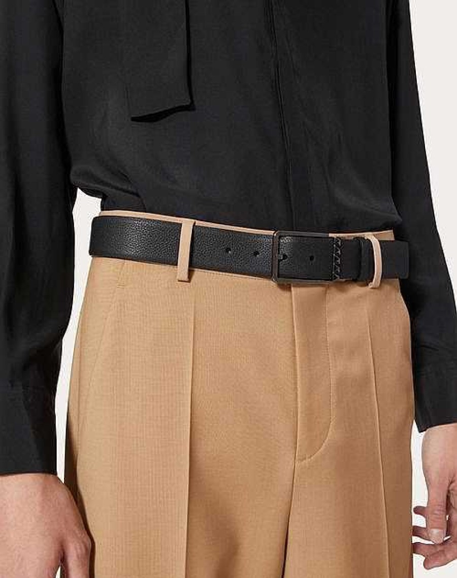 Valentino Rockstud Reversible Belt In Grainy Calfskin 35 Mm | Belts