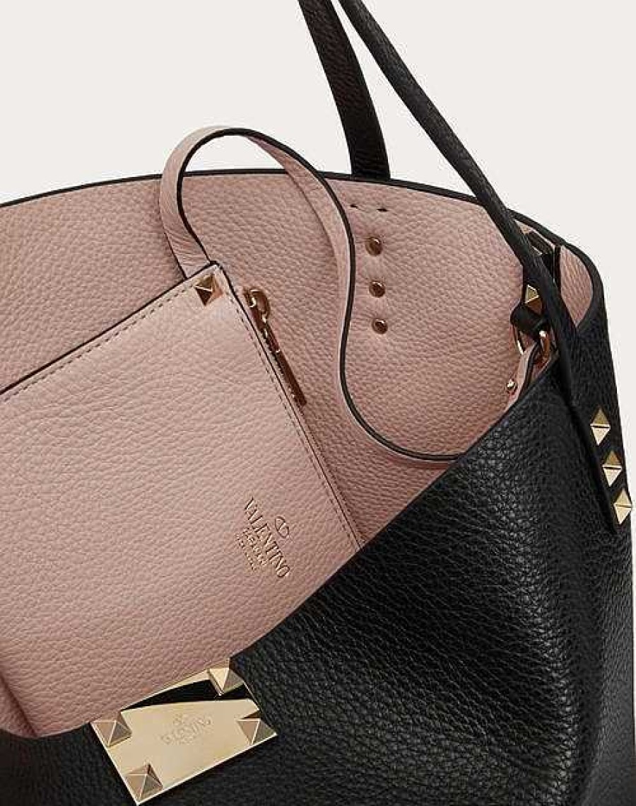 Valentino Medium Rockstud Grainy Calfskin Bag With Contrasting Lining | Totes