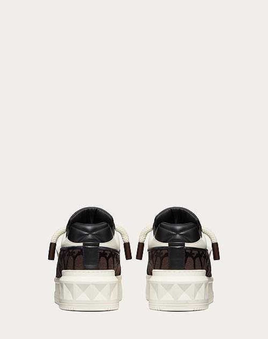 Valentino One Stud Xl Low-Top Sneaker In Nappa Leather And Toile Iconographe Fabric | Sneakers