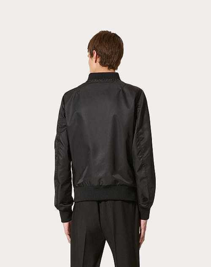 Valentino Nylon Bomber Jacket With Untitled Studs On The Neckline | Outerwear