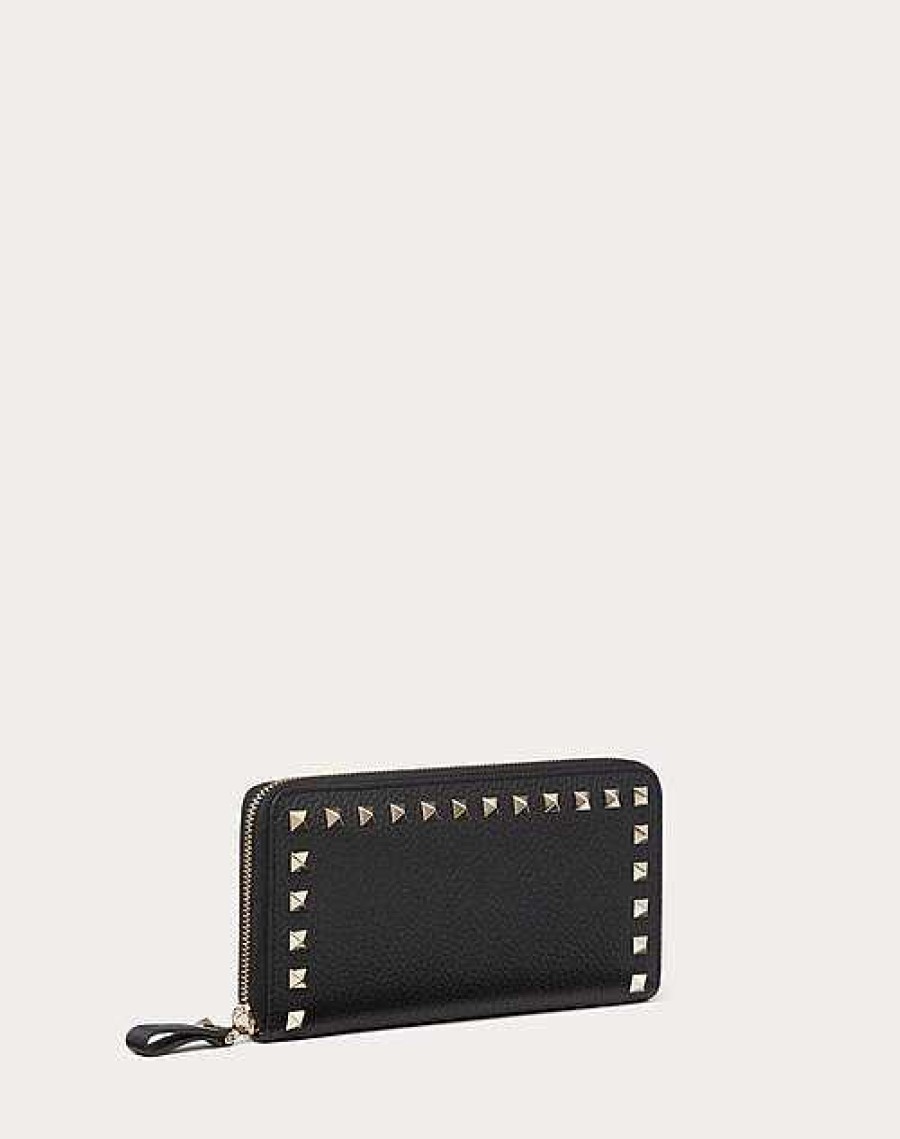 Valentino Rockstud Grainy Calfskin Zippered Wallet | Wallets And Small Leather Goods