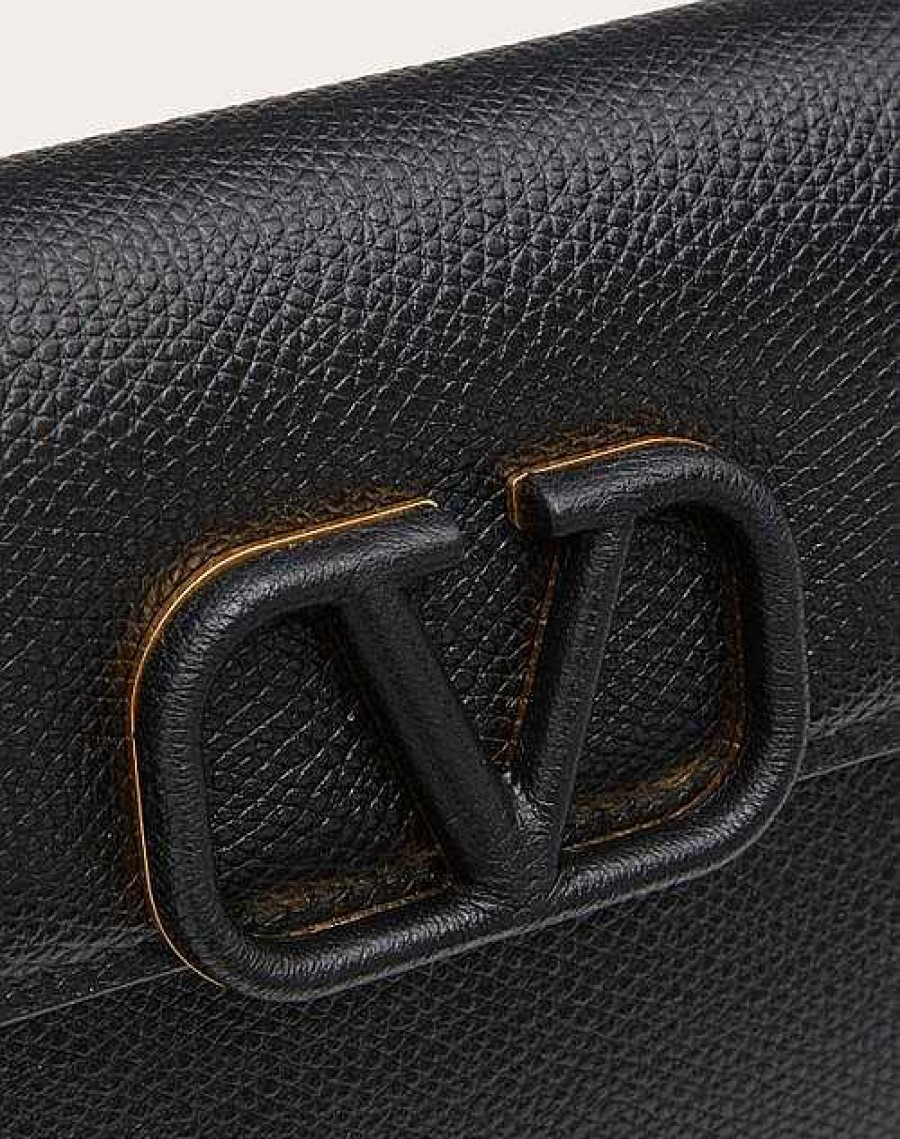 Valentino Vlogo Signature Grainy Calfskin Wallet With Chain | Mini Bags