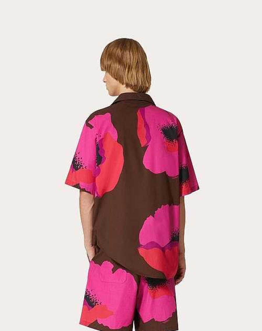 Valentino Cotton Poplin Bowling Shirt With Valentino Flower Portrait Print | Shirts