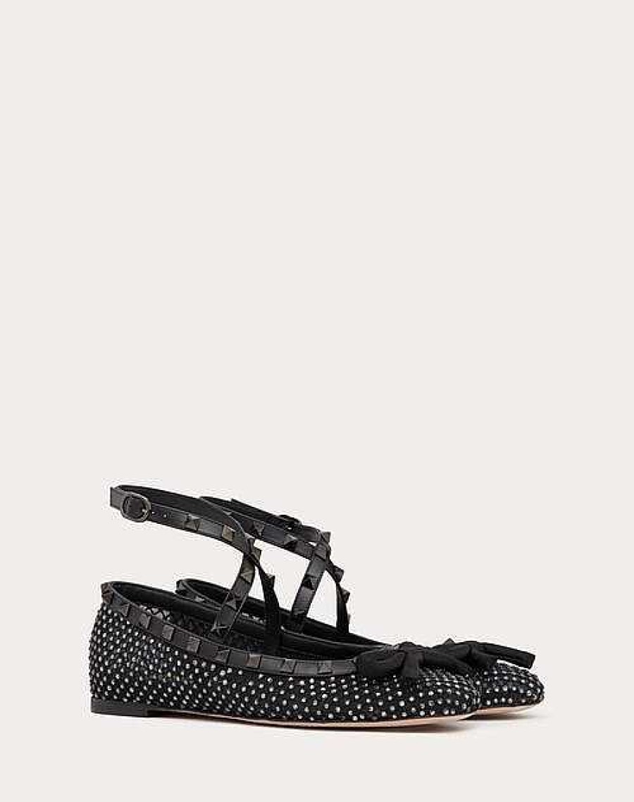 Valentino Rockstud Mesh Ballerina With Crystals And Matching Studs | Ballerinas