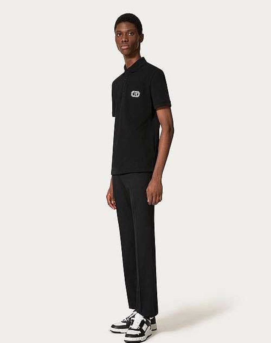 Valentino Cotton Pique Polo Shirt With Vlogo Signature Patch | T-Shirts And Sweatshirts