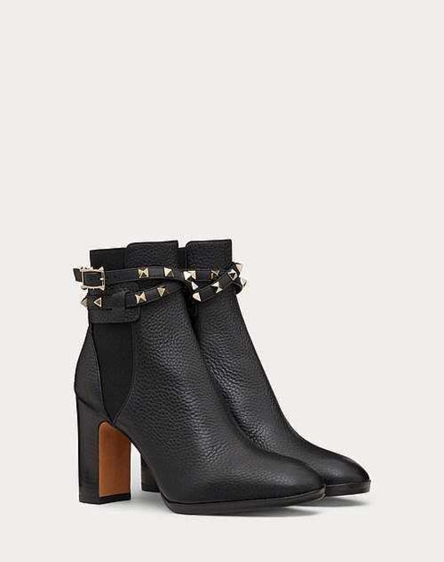 Valentino Rockstud Grainy Calfskin Ankle Boot 90 Mm | Boots