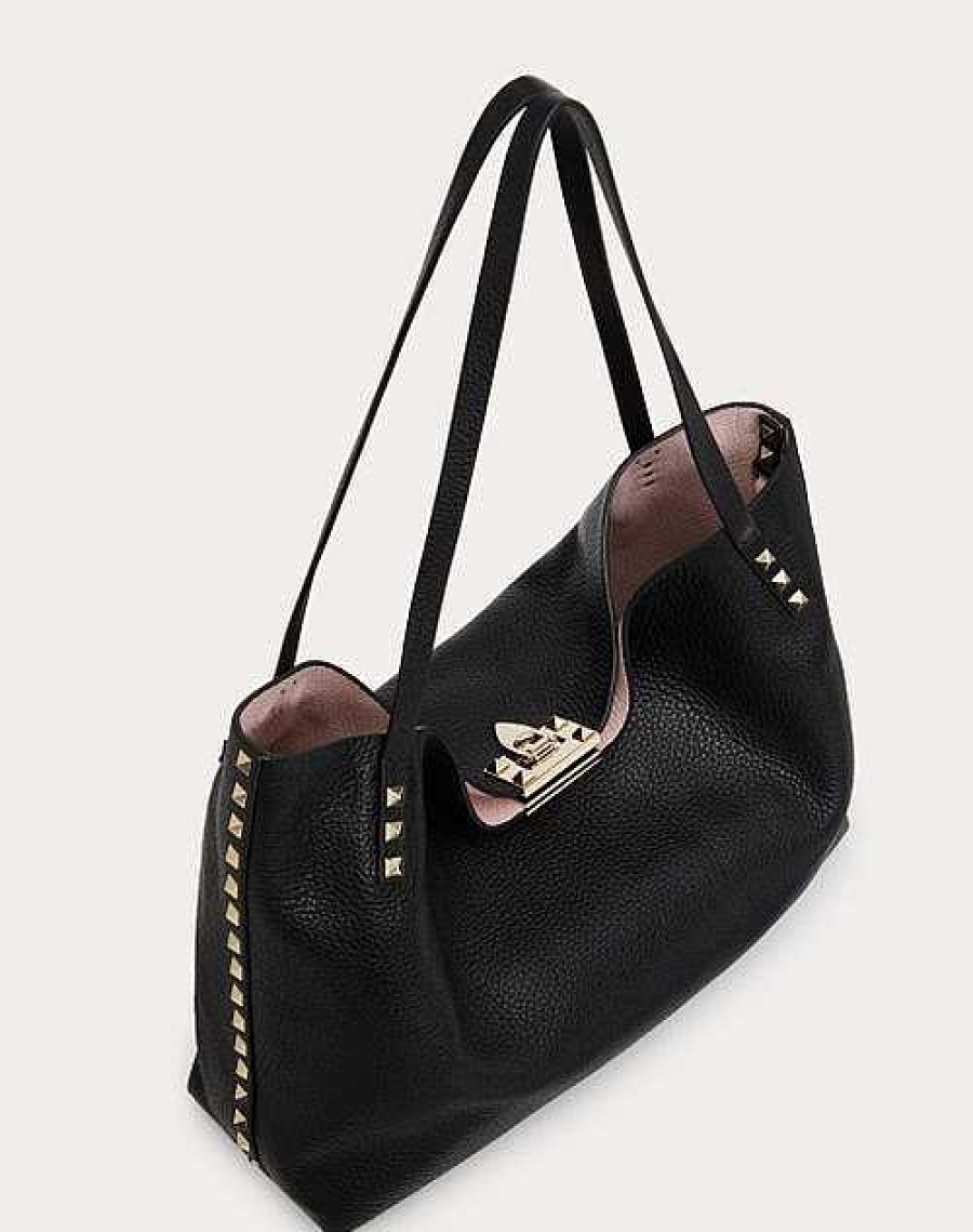 Valentino Medium Rockstud Grainy Calfskin Bag With Contrasting Lining | Totes