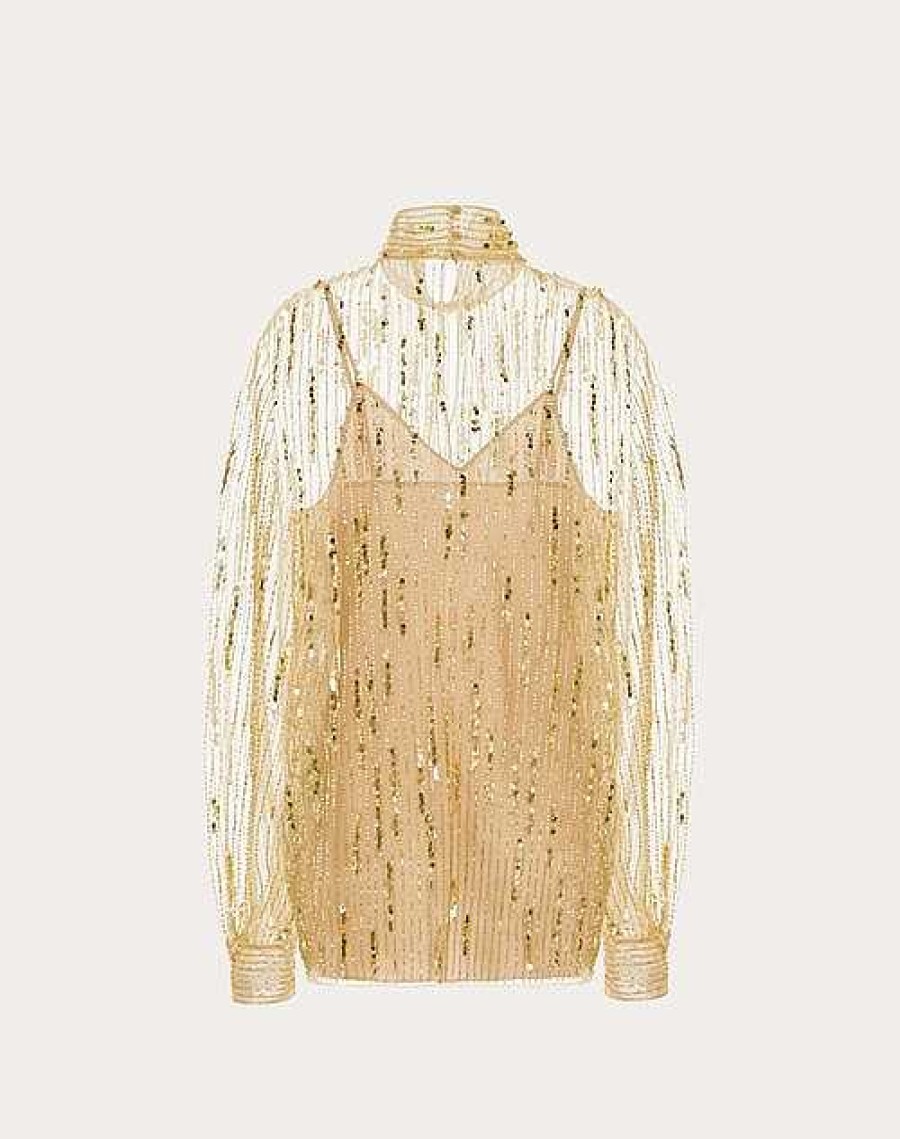 Valentino Tulle Illusione Embroidered Top | Shirts And Tops