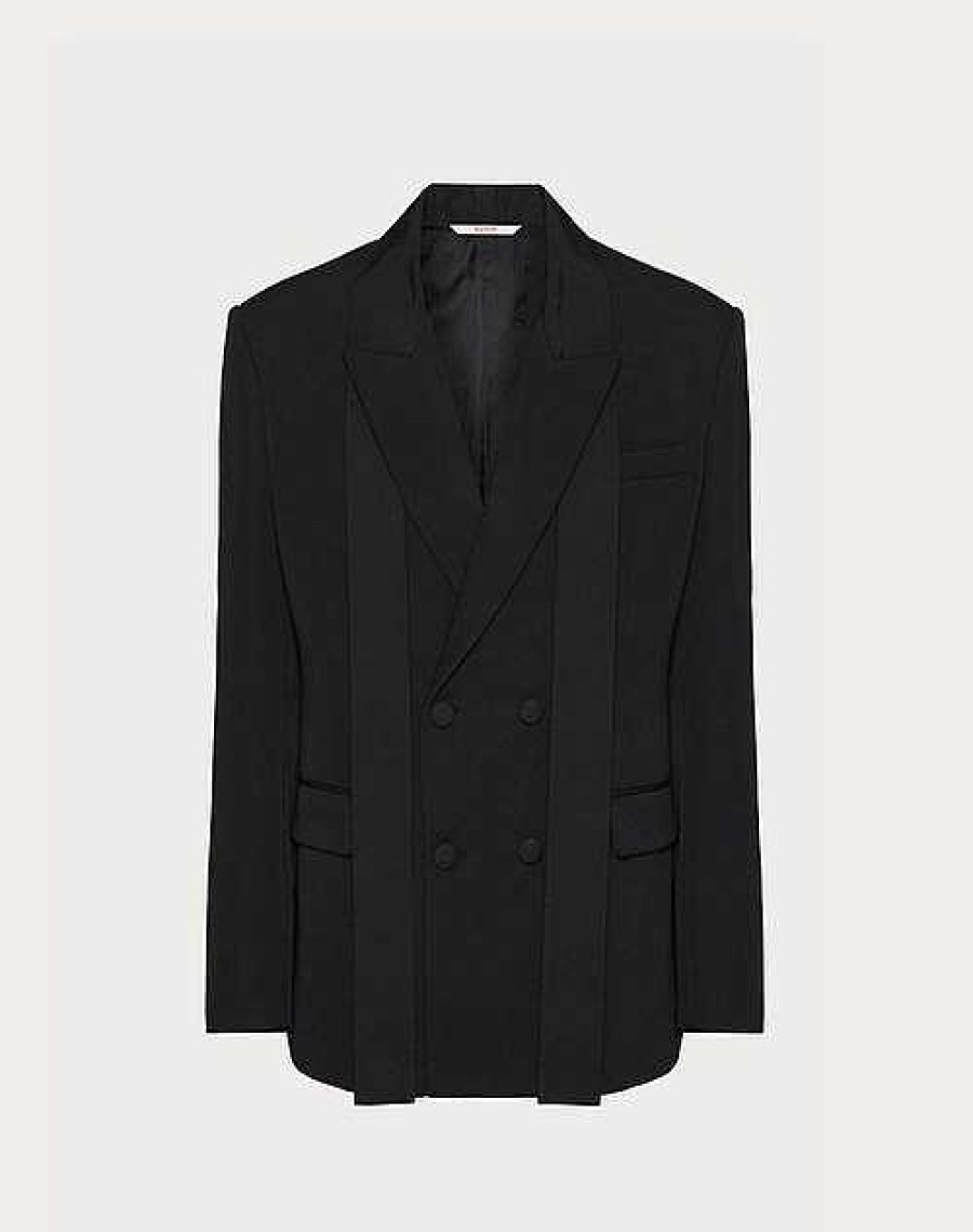 Valentino Double-Breasted Wool Jacket With Silk Faille Scarf Collar | Coats And Blazers