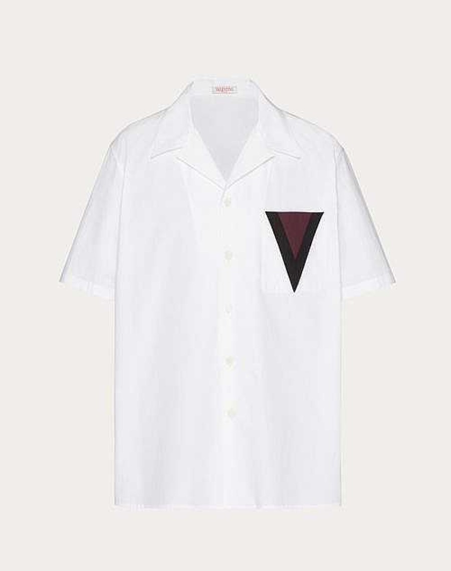 Valentino Cotton Bowling Shirt With Inlaid V Detail | Shirts