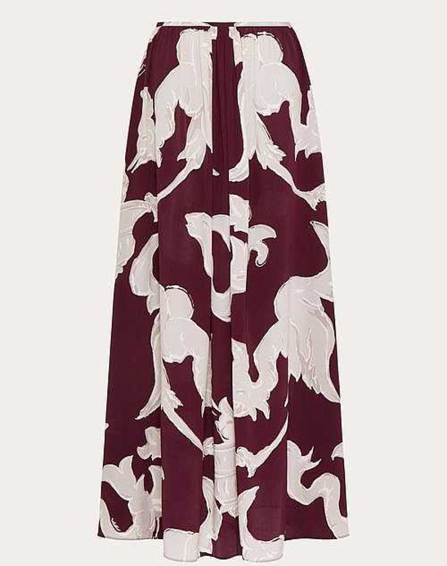 Valentino Metamorphos Gryphon Allover Crepe De Chine Midi Skirt | Skirts