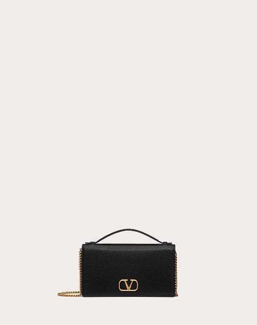 Valentino Vlogo Signature Grainy Calfskin Wallet With Chain | Mini Bags