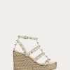 Valentino Rockstud Calfskin Wedge Sandal With Straps 95 Mm | Espadrilles And Wedges