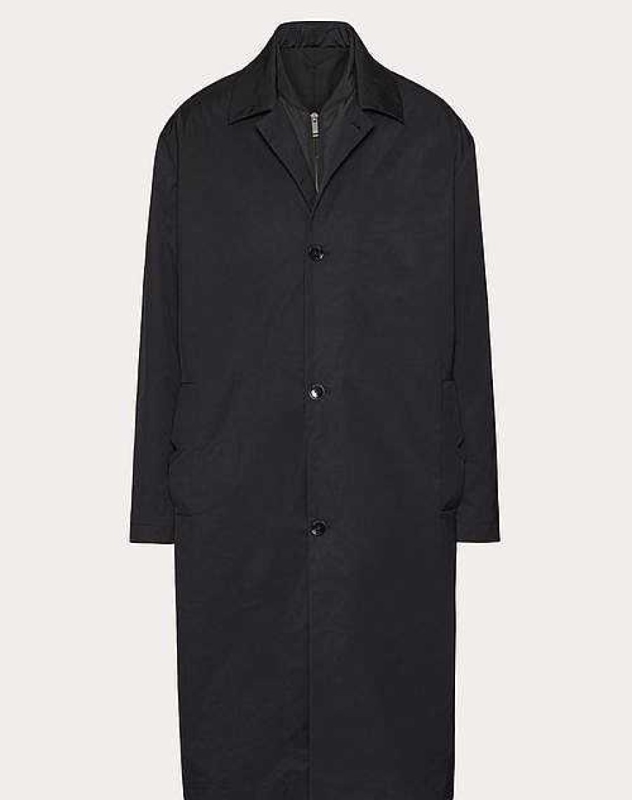 Valentino Nylon Coat With Rubberized V Detail | Coats And Blazers