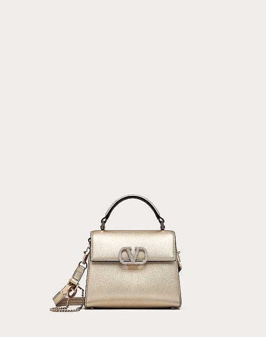 Valentino Mini Vsling Handbag In Metallic Grainy Calfskin | Top Handle Bags