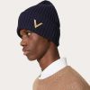 Valentino Wool Beanie With Metal V Applique | Hats And Gloves