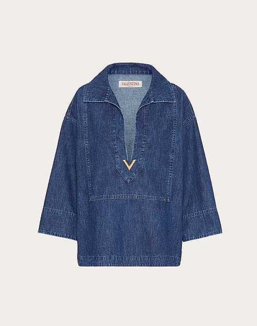 Valentino Chambray Kaftan Top | Denim