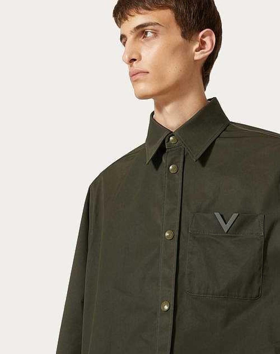 Valentino Nylon Shirt Jacket With Rubberized V Detail | Outerwear