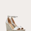 Valentino Rockstud Double Wedge Sandal In Metallic Nappa Leather 105 Mm | Espadrilles And Wedges