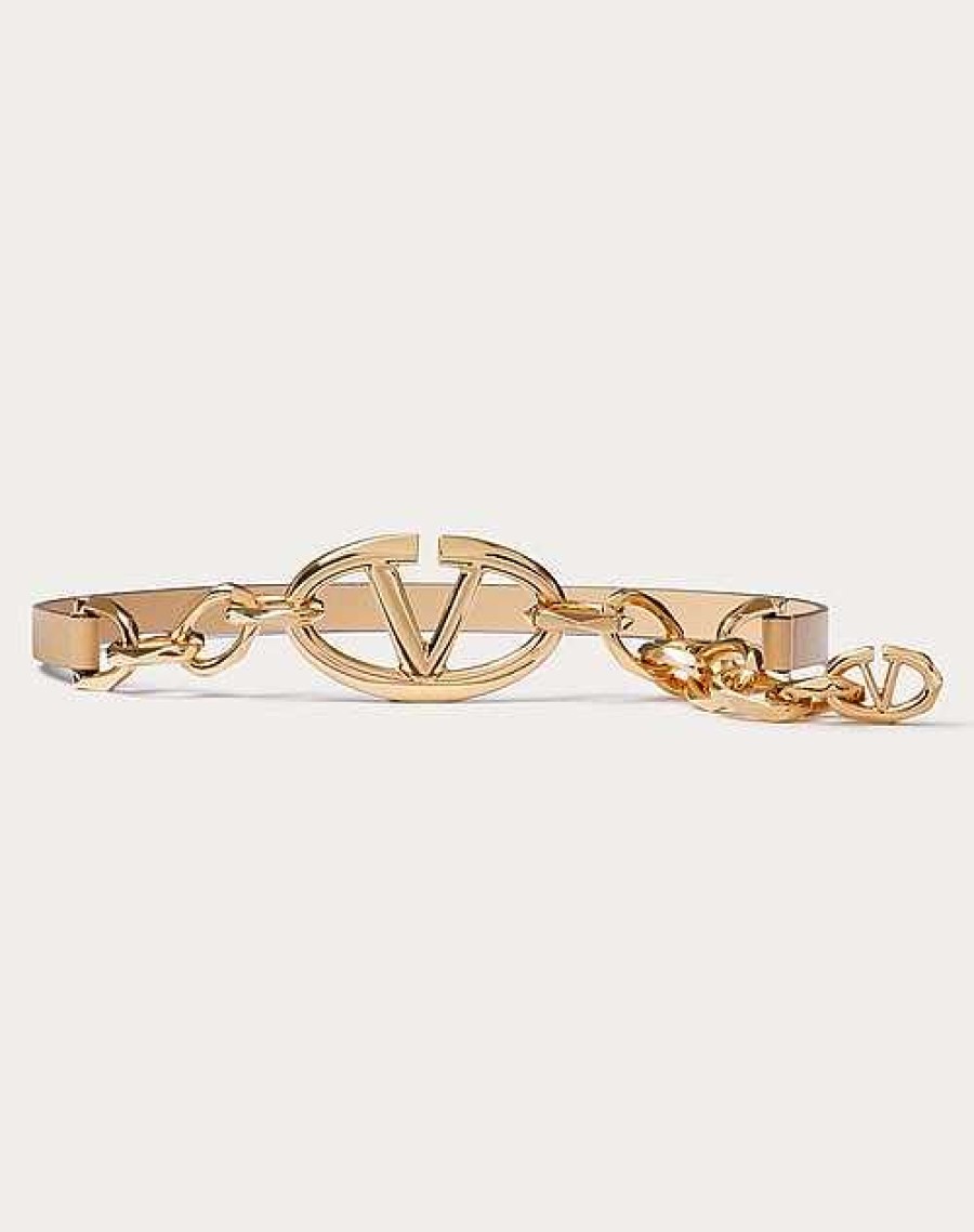 Valentino Vlogo Signature Shiny Calfskin Belt With Chain | Belts