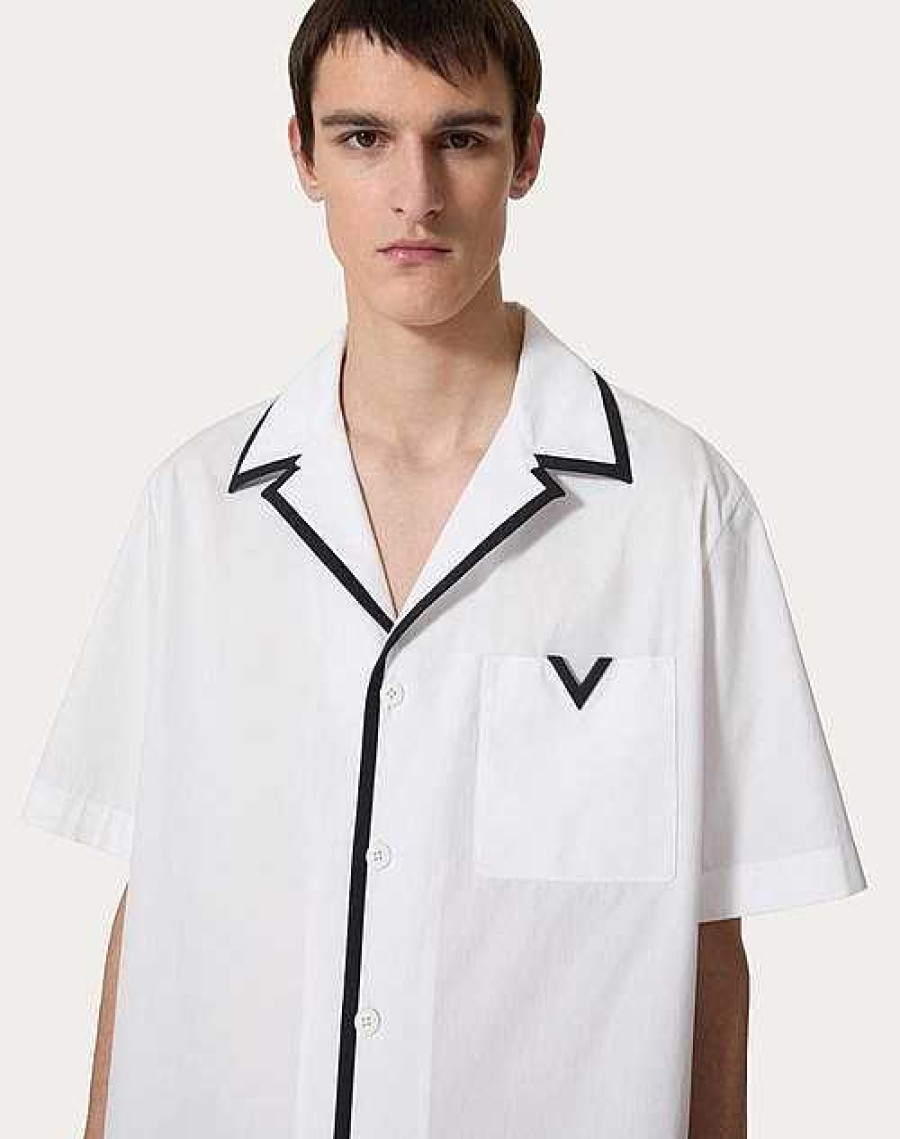 Valentino Cotton Poplin Bowling Shirt With Rubberized V Detail | Shirts