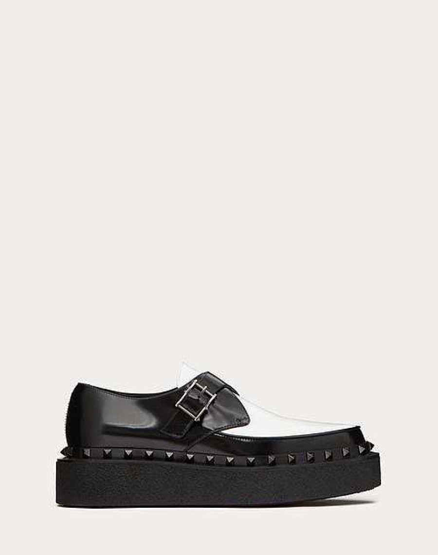 Valentino Rockstud M-Way Single Monk Strap Shoe In Calfskin And Matching Studs 50Mm | Lace-Ups And Loafers