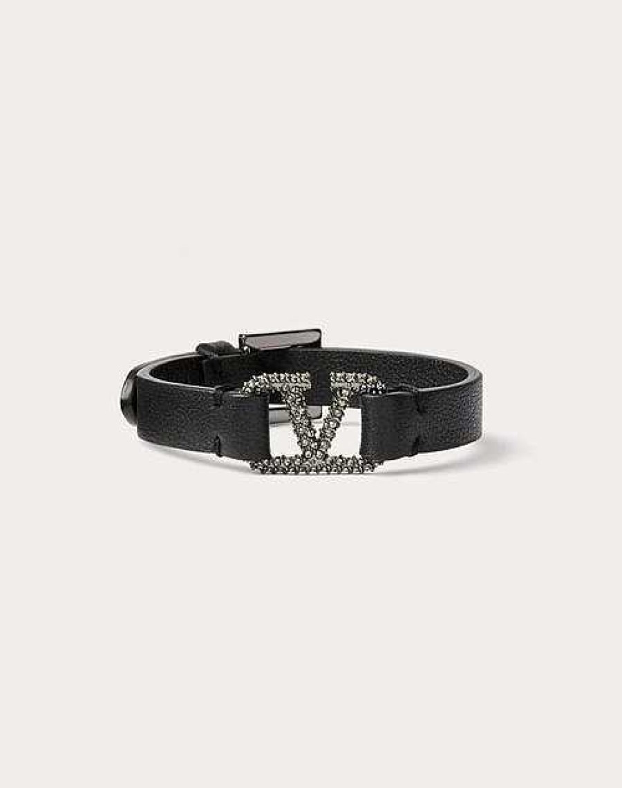 Valentino Valentino Garavani Vlogo Signature Leather And Crystal Bracelet | Jewelry