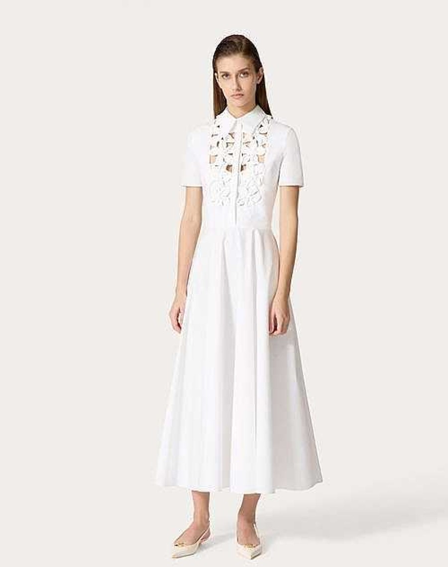 Valentino Embroidered Compact Poplin Midi Dress | Dresses