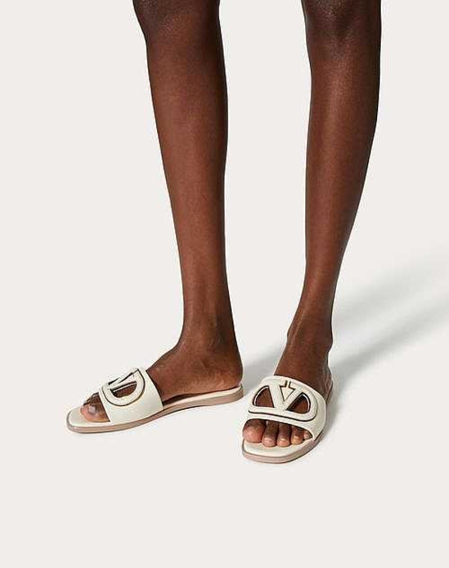 Valentino Vlogo Cut-Out Calfskin Slide Sandal | Slides And Thongs