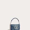 Valentino Small Valentino Garavani Loco Denim Shoulder Bag With Rhinestones | Shoulder Bags