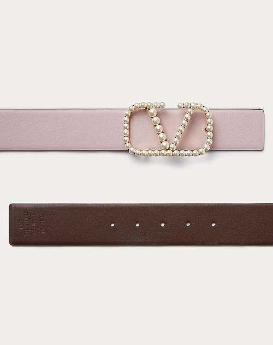 Valentino Vlogo Signature Reversible Belt In Shiny Calfskin With Pearls 40 Mm | Belts