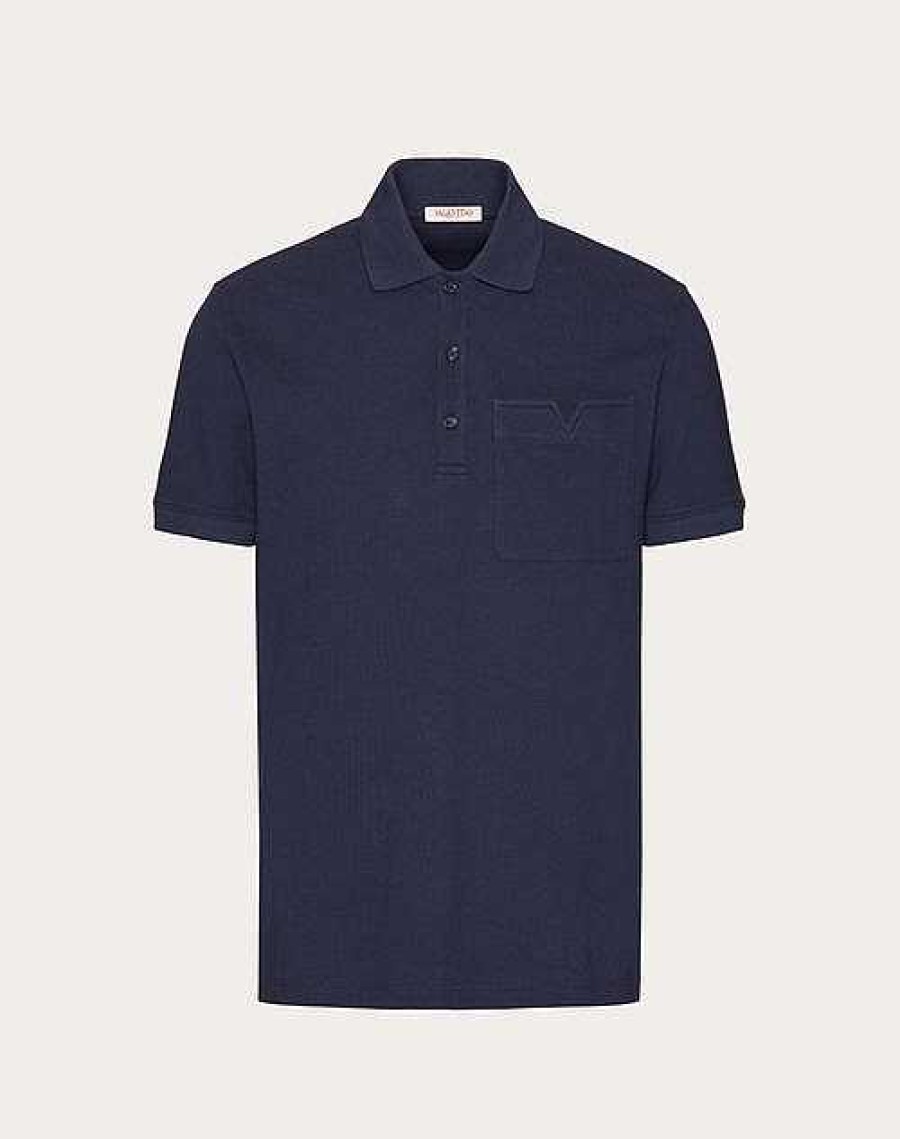 Valentino Cotton Pique Polo Shirt With Topstitched V Detail | T-Shirts And Sweatshirts