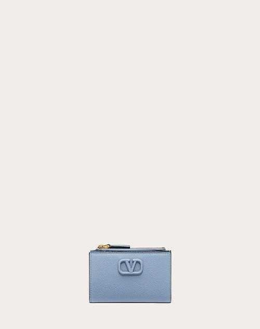 Valentino Vlogo Signature Grainy Calfskin Cardholder Wth Zipper | Wallets And Small Leather Goods